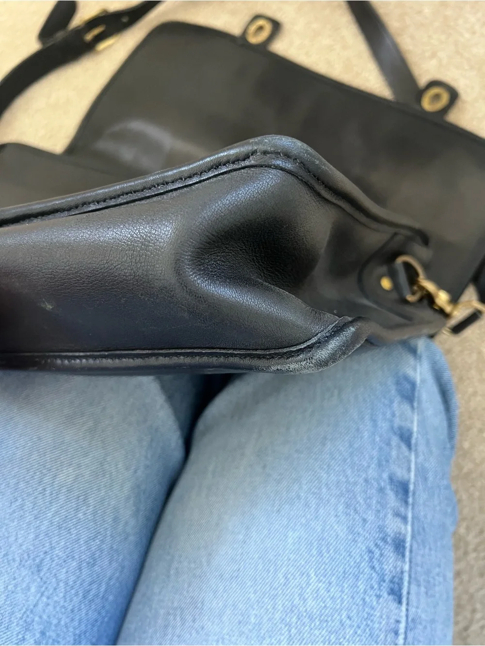 Coach Black Leather Briefcase with Gold Hardware and Detachable Strap